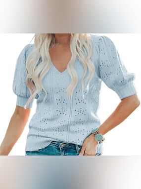 Light Blue V-Neck Women's Sweater